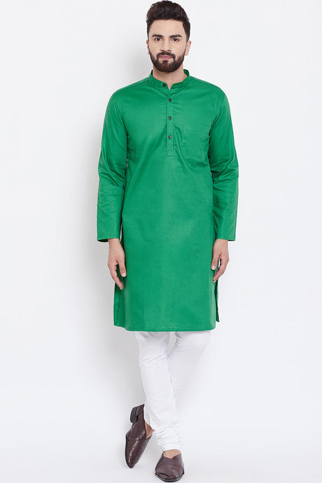 Buy Men's Blended Cotton Solid Kurta in Green