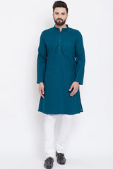 Buy Men's Cotton Solid Kurta in Blue