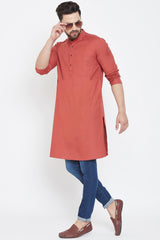 Shop Men's Solid Kurta in Peach