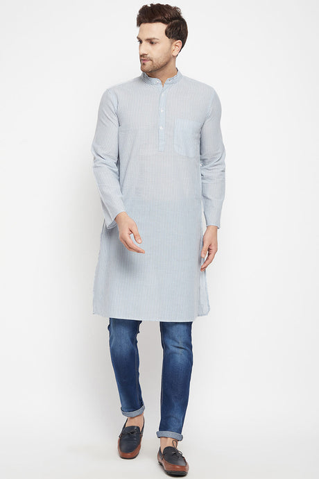 Buy Men's Pure Cotton Stripes Kurta in Grey