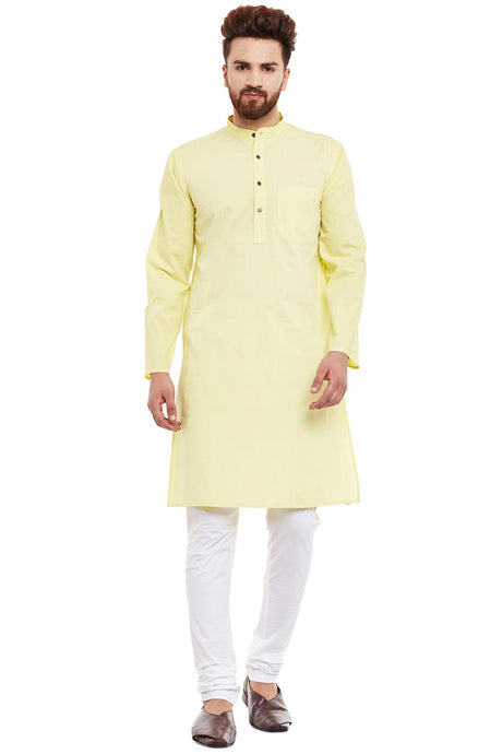 Buy Men's Cotton Solid Kurta in Light Yellow