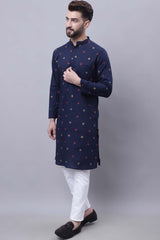 Buy Men's Blue Cotton Abstract Print Long Kurta Top Online - Back