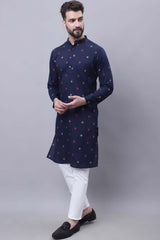 Buy Men's Blue Cotton Abstract Print Long Kurta Top Online - Zoom Out