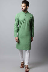 Buy Men's Green Cotton Solid Long Kurta Top Online