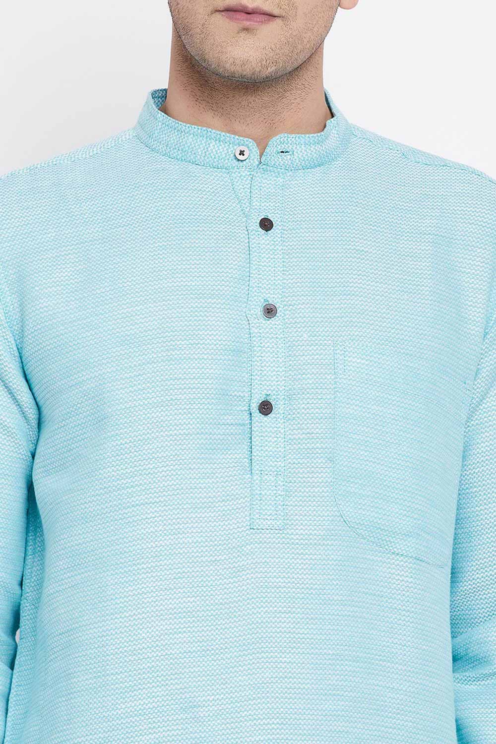 Buy Men's Rayon Stripe Printed Sherwani Kurta in Light Blue - Zoom Out
