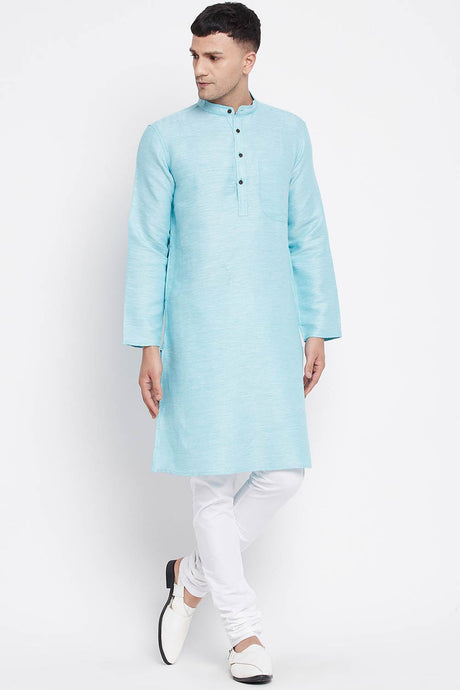 Buy Men's Rayon Stripe Printed Sherwani Kurta in Light Blue