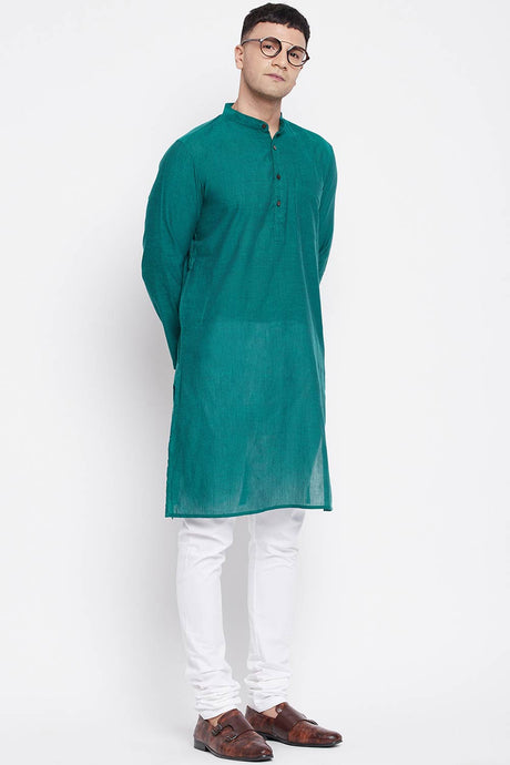 Buy Men's Rayon Solid Sherwani Kurta in Dark Green - Front