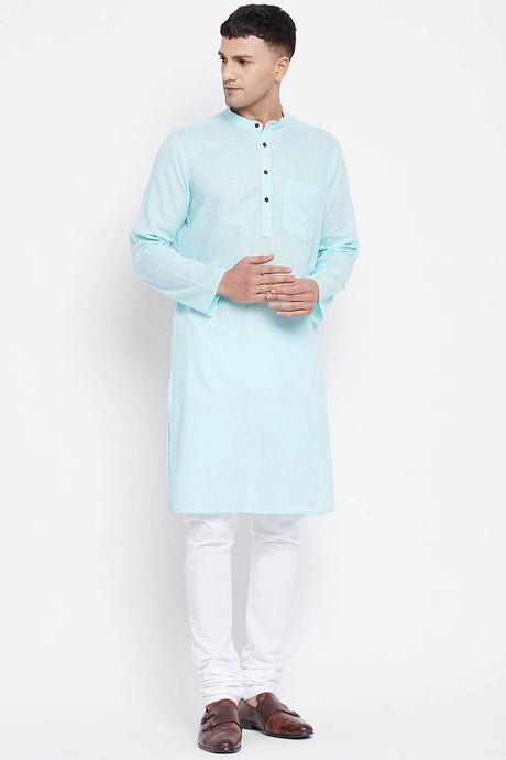 Buy Men's Pure Cotton Solid Sherwani Kurta in Light Blue