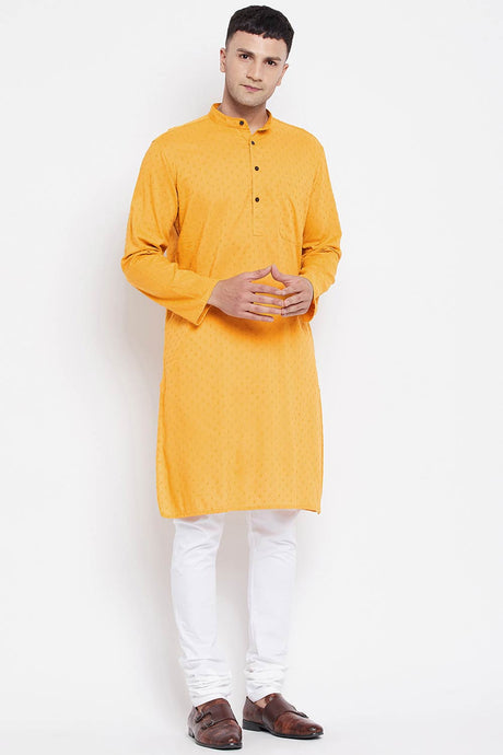 Buy Men's Pure Cotton Woven Sherwani Kurta in Light Yellow