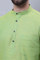 Buy Men's Green Cotton Self Design Long Kurta Top Online - Side