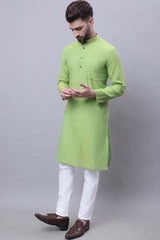 Buy Men's Green Cotton Self Design Long Kurta Top Online - Zoom Out