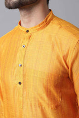 Buy Men's Yellow Banarasi Stripes Long Kurta Online - KARMAPLACE