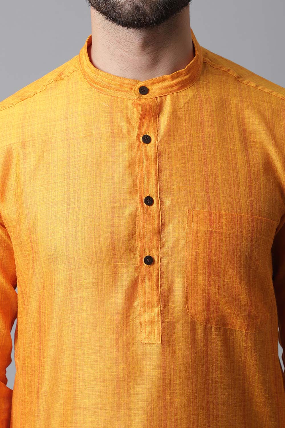 Buy Men's Yellow Banarasi Stripes Long Kurta Online - KARMAPLACE