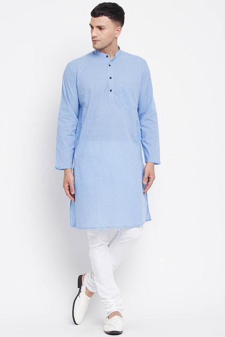 Buy Men's Pure Cotton Stripe Printed Sherwani Kurta in Light Blue