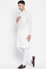 Buy Men's Pure Cotton Stripe Print Sherwani Kurta in Light White - Back