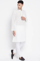 Buy Men's Pure Cotton Stripe Print Sherwani Kurta in Light White - Side