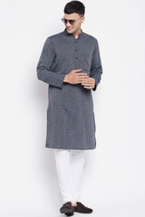 Buy Men's Pure Cotton Stripe Printed Sherwani Kurta in Light Grey