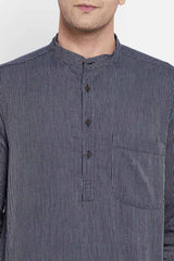 Buy Men's Pure Cotton Stripe Printed Sherwani Kurta in Light Grey - Zoom in