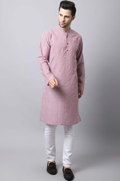 Men's Dark Red Solid Full Sleeve Long Kurta Top