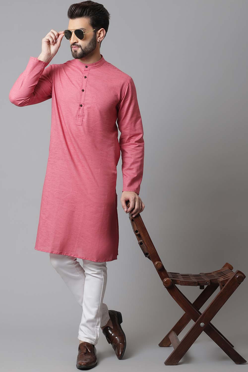 Buy Men's Rust Cotton Stripes Long Kurta Online - KARMAPLACE