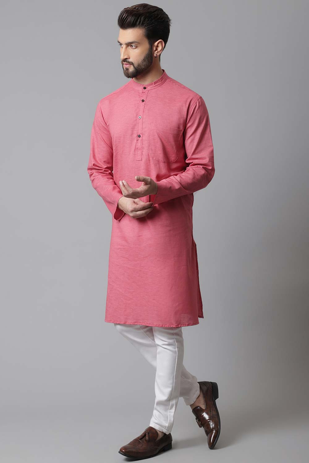 Buy Men's Rust Cotton Stripes Long Kurta Online - KARMAPLACE