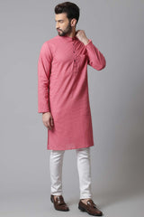 Buy Men's Rust Cotton Stripes Long Kurta Online - KARMAPLACE