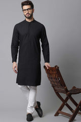 Buy Men's Black Cotton Stripes Long Kurta Online - KARMAPLACE