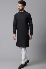 Buy Men's Black Cotton Stripes Long Kurta Online - KARMAPLACE