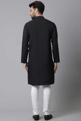 Buy Men's Black Cotton Stripes Long Kurta Online - KARMAPLACE