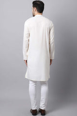 Men's Light White Solid Full Sleeve Long Kurta Top