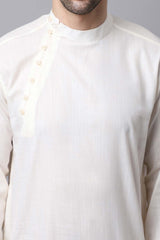 Men's Light White Solid Full Sleeve Long Kurta Top