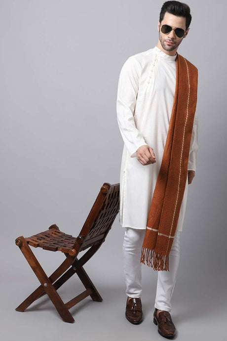 Men's Light White Solid Full Sleeve Long Kurta Top