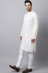 Men's Light White Solid Full Sleeve Long Kurta Top