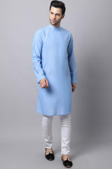 Men's Light Blue Self-Design Full Sleeve Long Kurta Top