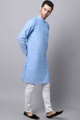 Men's Light Blue Self-Design Full Sleeve Long Kurta Top