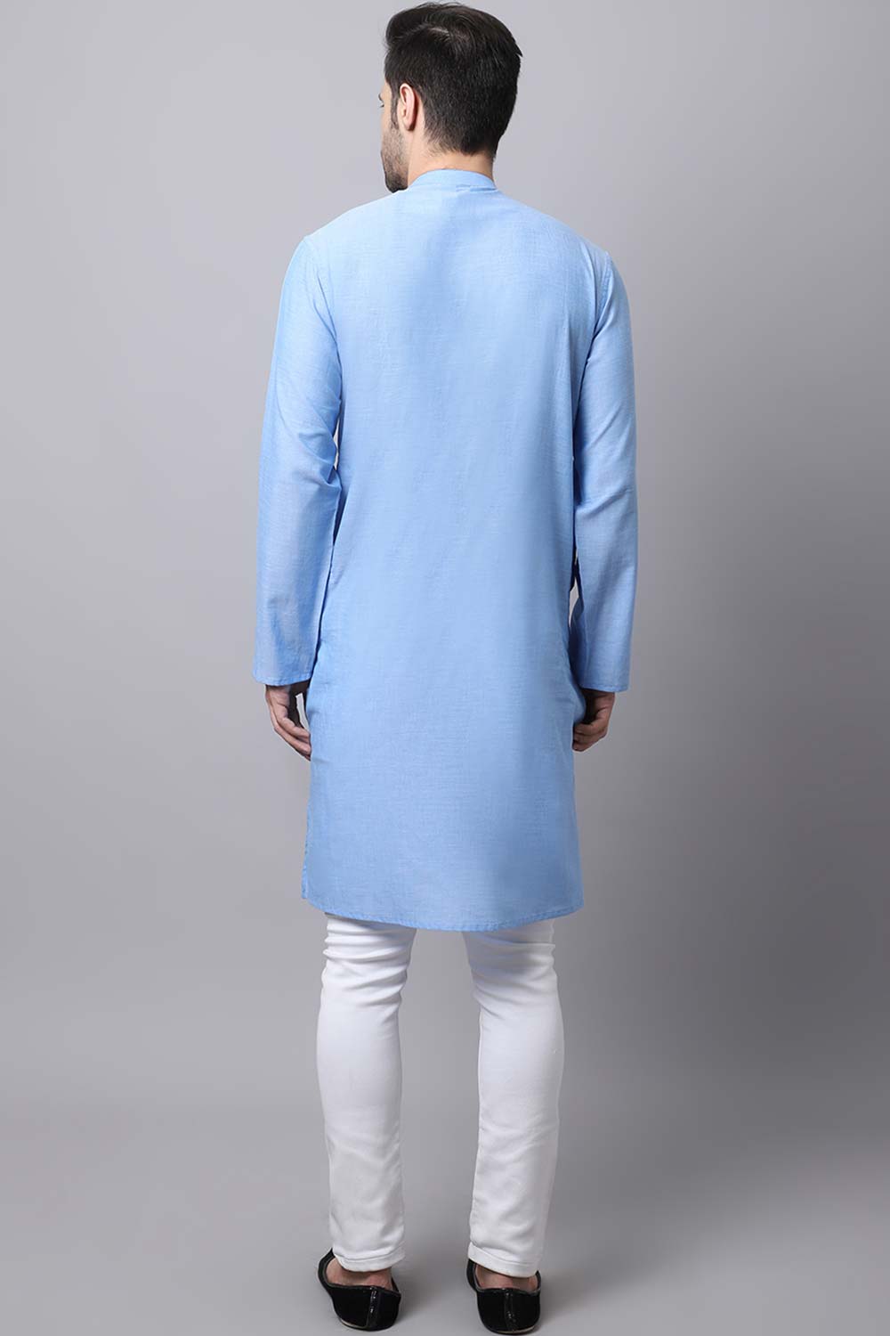 Men's Light Blue Self-Design Full Sleeve Long Kurta Top