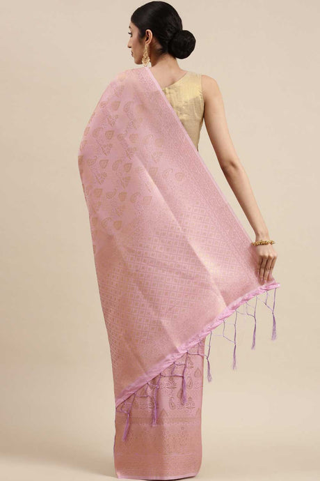 Kanjivaram Litchi Silk Woven Saree In Lavender