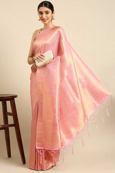 Buy Pink Kanjeevaram Silk Woven Saree Online