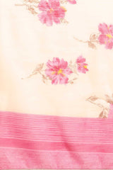 Peach Linen Blend Floral Printed Saree