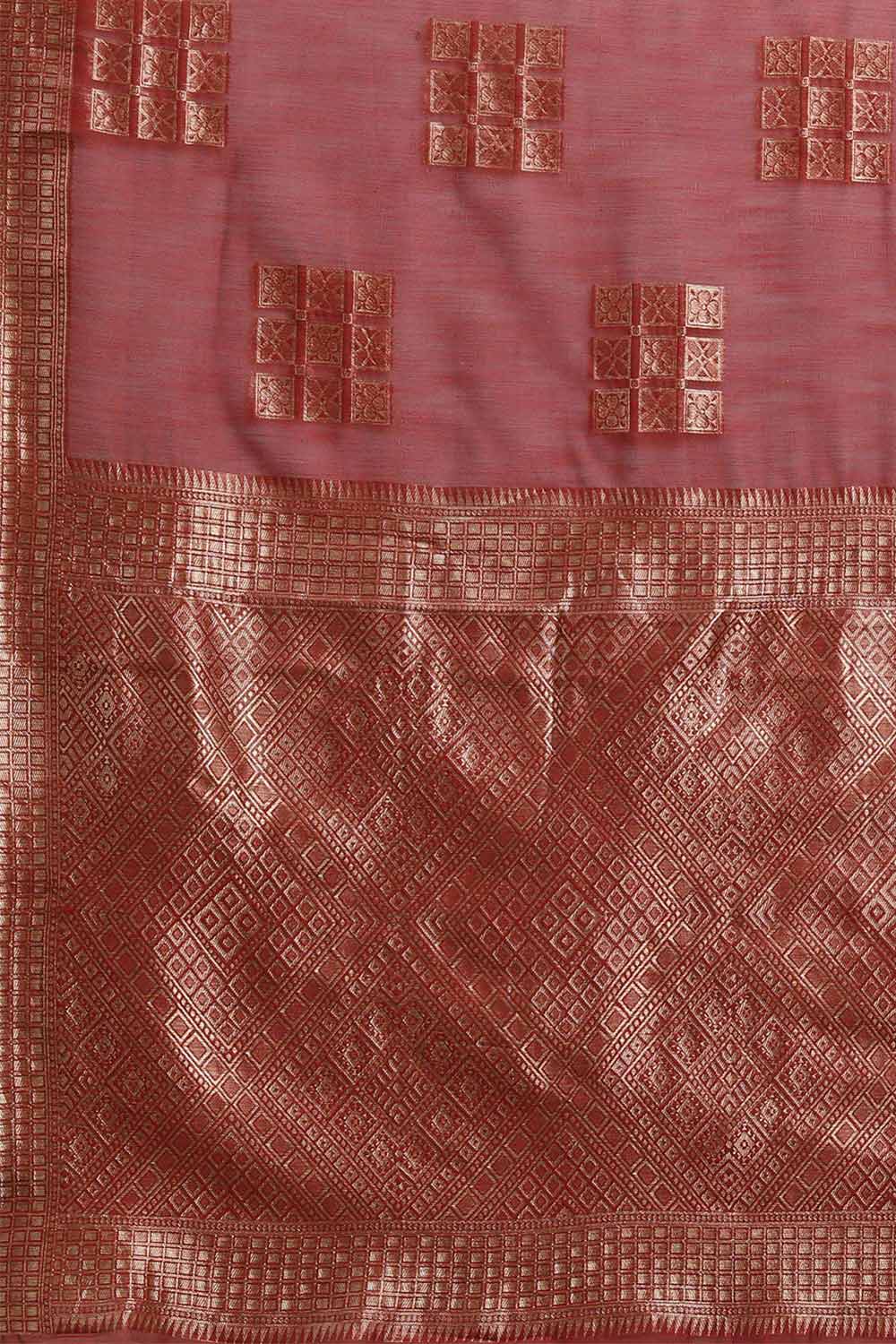 Buy Linen Woven Saree in Rust Online - Side