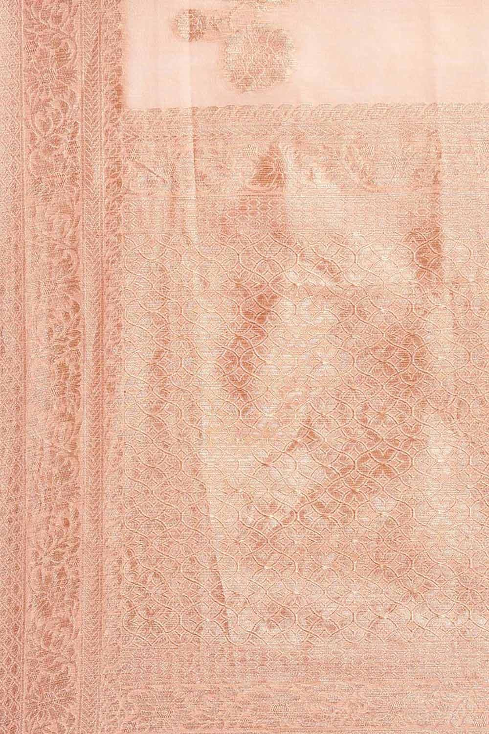 Blended Linen Floral Woven Saree In Peach