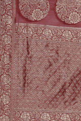 Linen Floral Woven Saree In Maroon