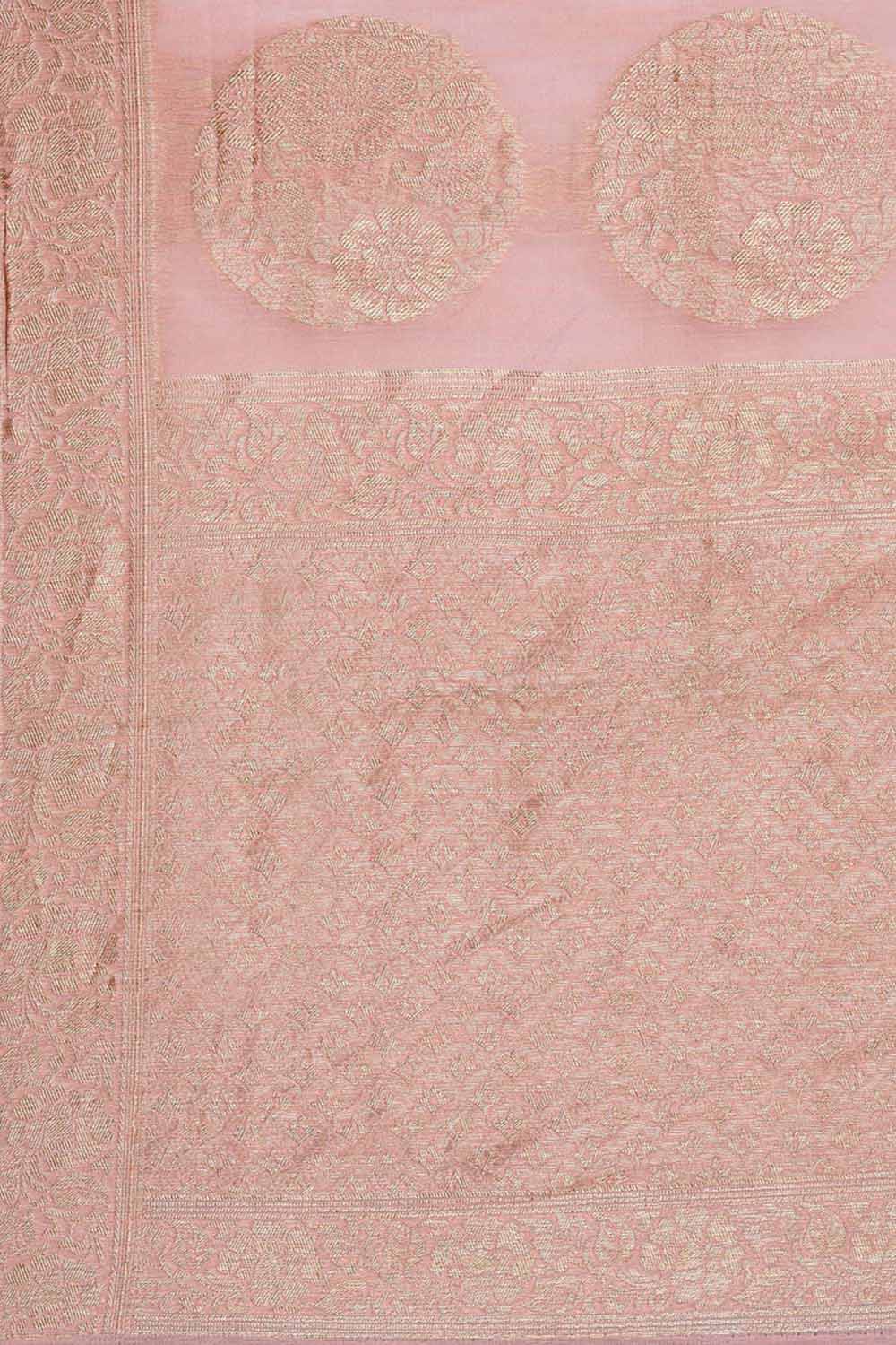 Linen Floral Woven Saree In Pink