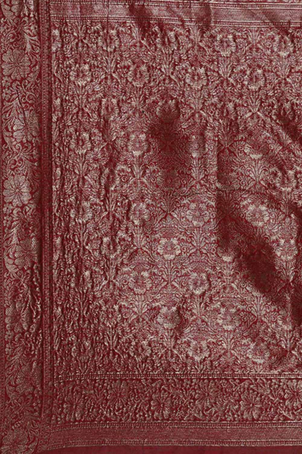 Linen Floral Woven Saree In Maroon
