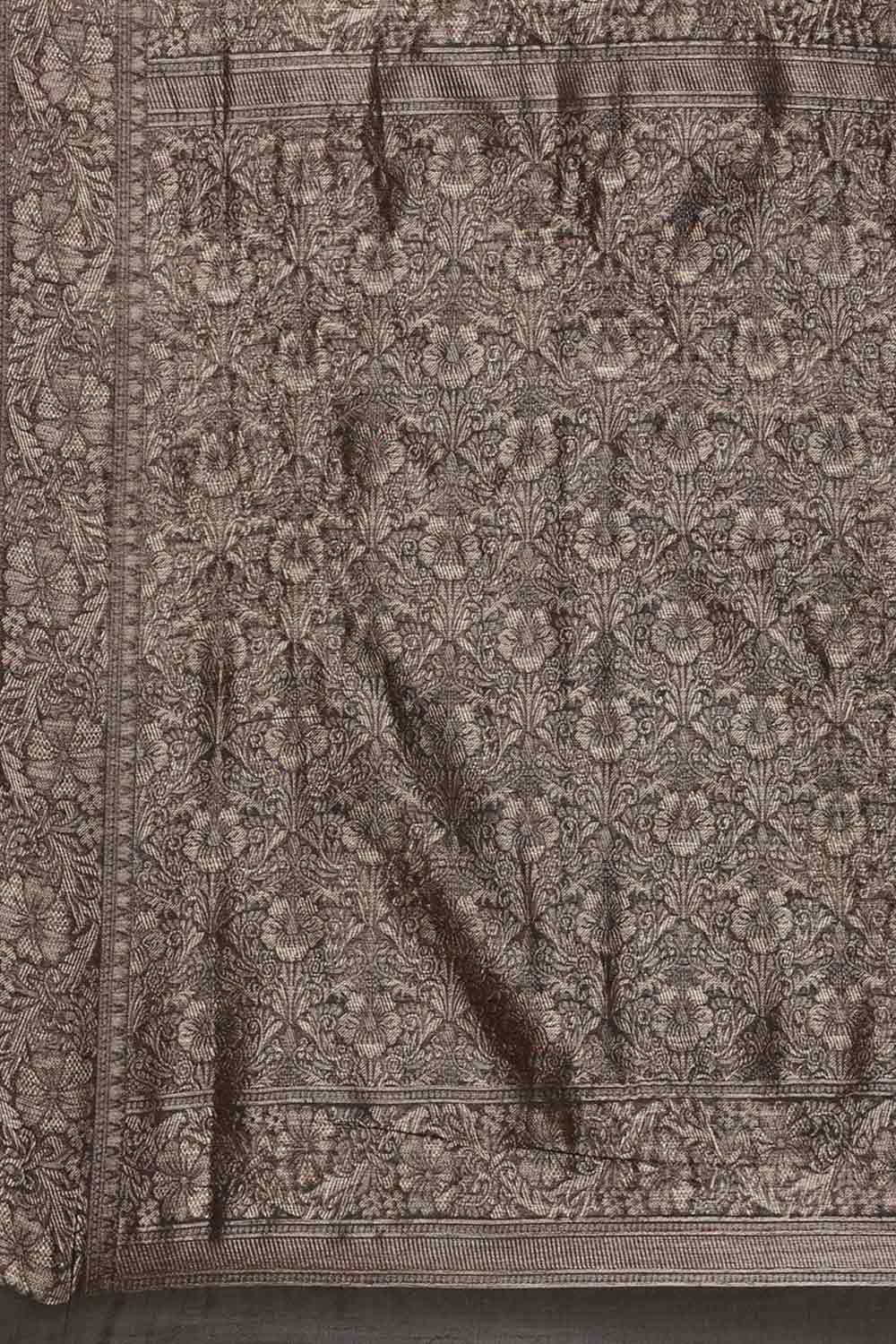 Linen Floral Woven Saree In Grey