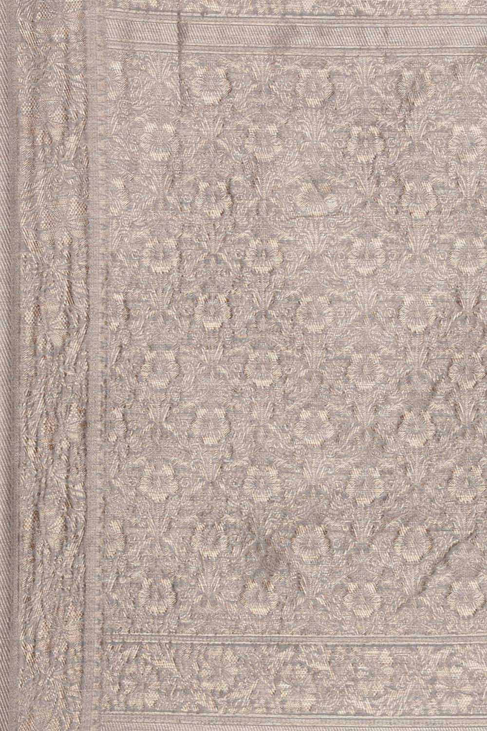 Linen Floral Woven Saree In Grey