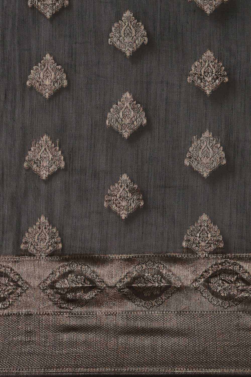 Linen Floral Woven Saree In Grey