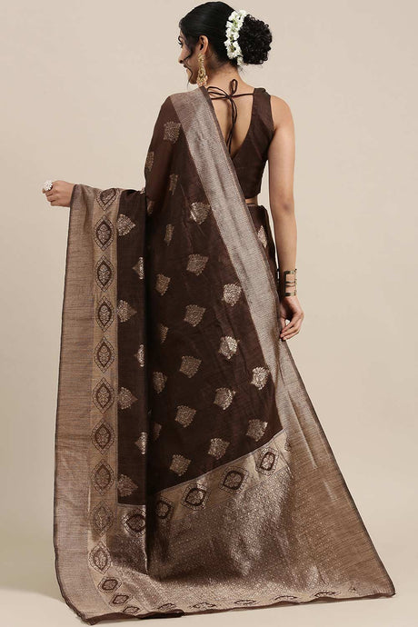 Linen Brown Woven Design Woven Saree
