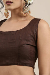 Linen Brown Woven Design Woven Saree