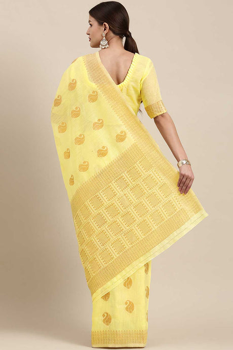 Blended Linen Bagh Saree In Lemon Yellow